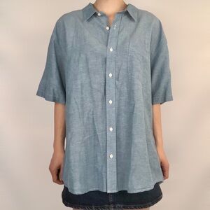 Faherty Palma Linen Short Sleeve Shirt in‎ Blue Basketweave